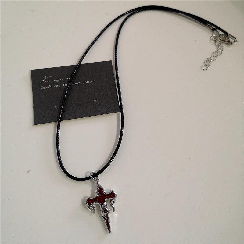 Gothic Rotes Herz Dornen Kreuz Ketten Halskette Für Frauen Männer Hip-Hop Persönlichkeit Trendy Charme Grunge Punk Schmuck Y2k zubehör