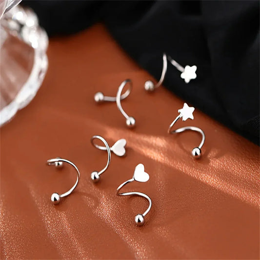 2 Stück Edelstahl Twist Love Heart Star Ohrstecker, S-Form hypoallergen Daith Helix Ohrknorpel Tragus Piercing Geschenk