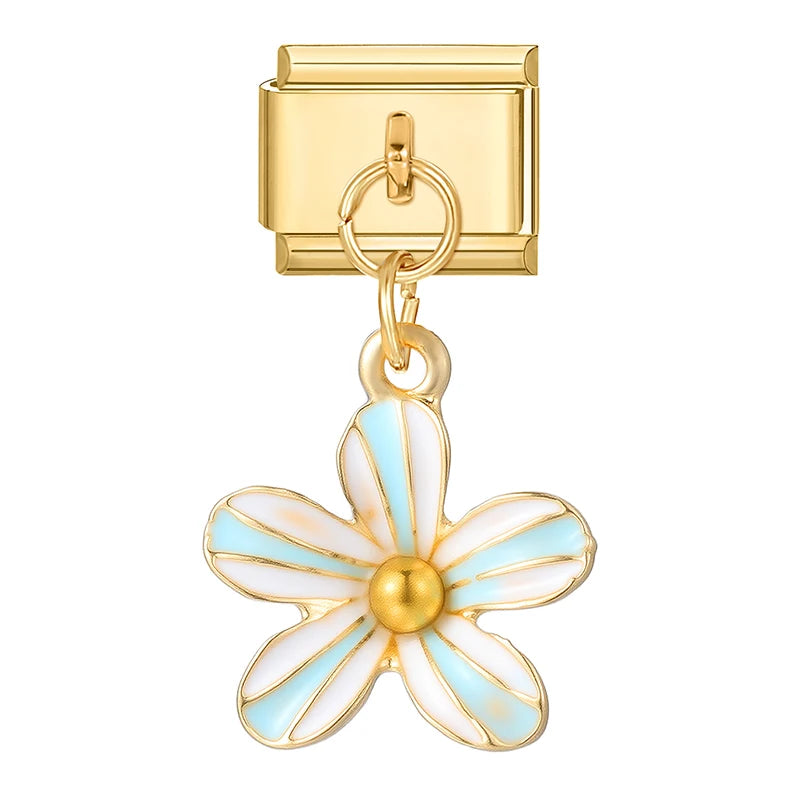Neue Gold Farbe Blumen Blätter Vintage Anhänger Italienischen Charme Link Fit 9MM Edelstahl Armband Männer Frauen DIY Machen geschenke