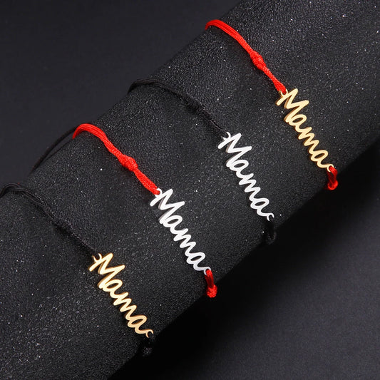 Teamer Buchstaben Mama Anhänger Armband Frauen Rote Schnur Armbänder Edelstahl Schmuck Pulseras 2025, Muttertagsgeschenk Großhandel