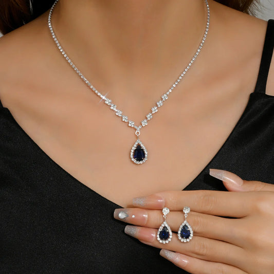 3er-Set für Hochzeitssaison, modische Tröpfchen-Halskette und Ohrringe für Damen, Bankett-Party-Accessoires 4055