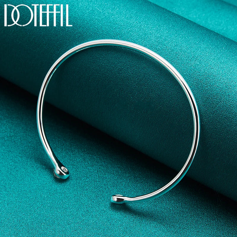 DOTEFFIL 925 Sterling Silber 4mm Glatte Solide Perlen Armband Manschettenknöpfe Armreifen Für Frauen Männer Hochzeit Verlobung Party schmuck