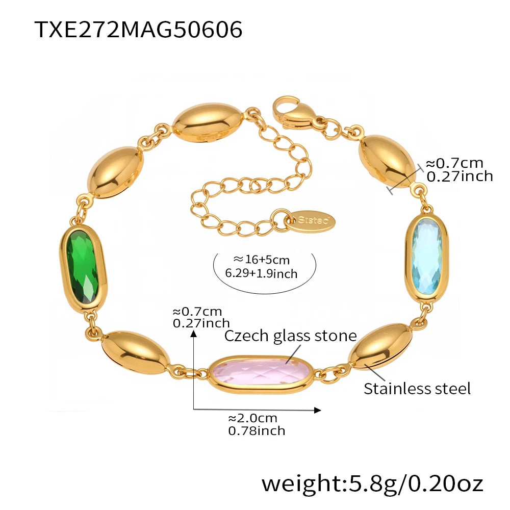 Edelstahlarmband mit mehreren glänzenden Streifen, facettiertes tschechisches Kristallglas für Damen, 18 Karat vergoldet, luxuriöse Damenarmbänder