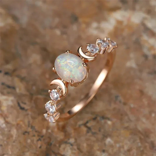 Huitan Blau/Weiß Imitation Opal Mond Ringe für Frauen Ästhetische Hochzeit Zubehör Phantasie Jahrestag Geschenk Statement Schmuck Heißer