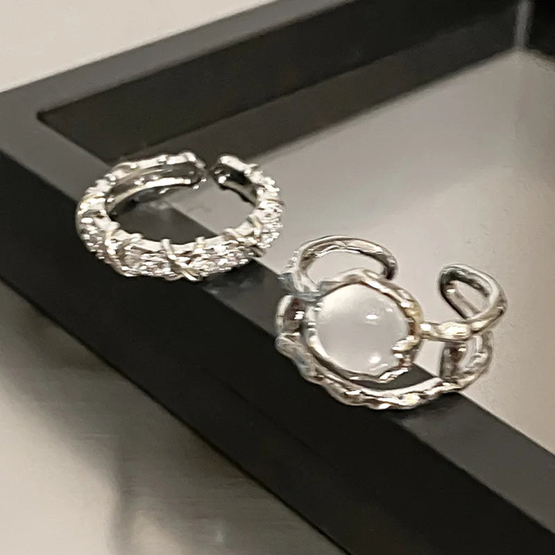 Herz Offene Ringe für Frauen Korea Geometrische Kristall Mondstein Gothic Finger Ring Y2K Zubehör Trendy Ästhetischen Schmuck Geschenk