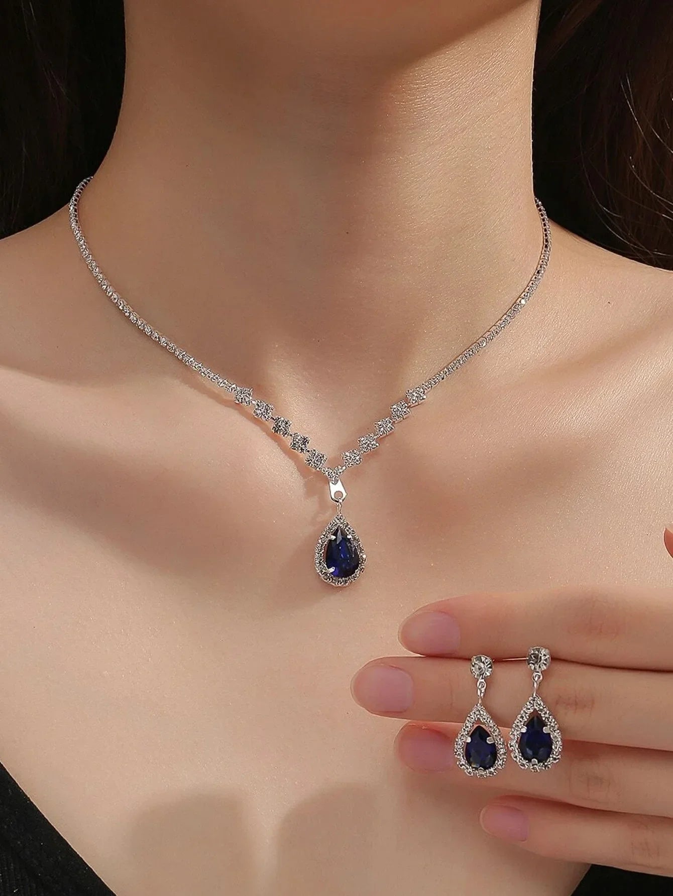 3-teiliges Schmuckset für die Hochzeit, Saison, Damenmode, Tröpfchen-Halskette und Ohrring-Set, Bankett-Party-Zubehör