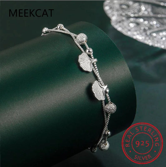 925 Sterling Silber Mode Doppelschicht Perlen Kette Ginkgo Blatt Armband Für Frauen Hochzeit Valentinstag Schmuck DB1161