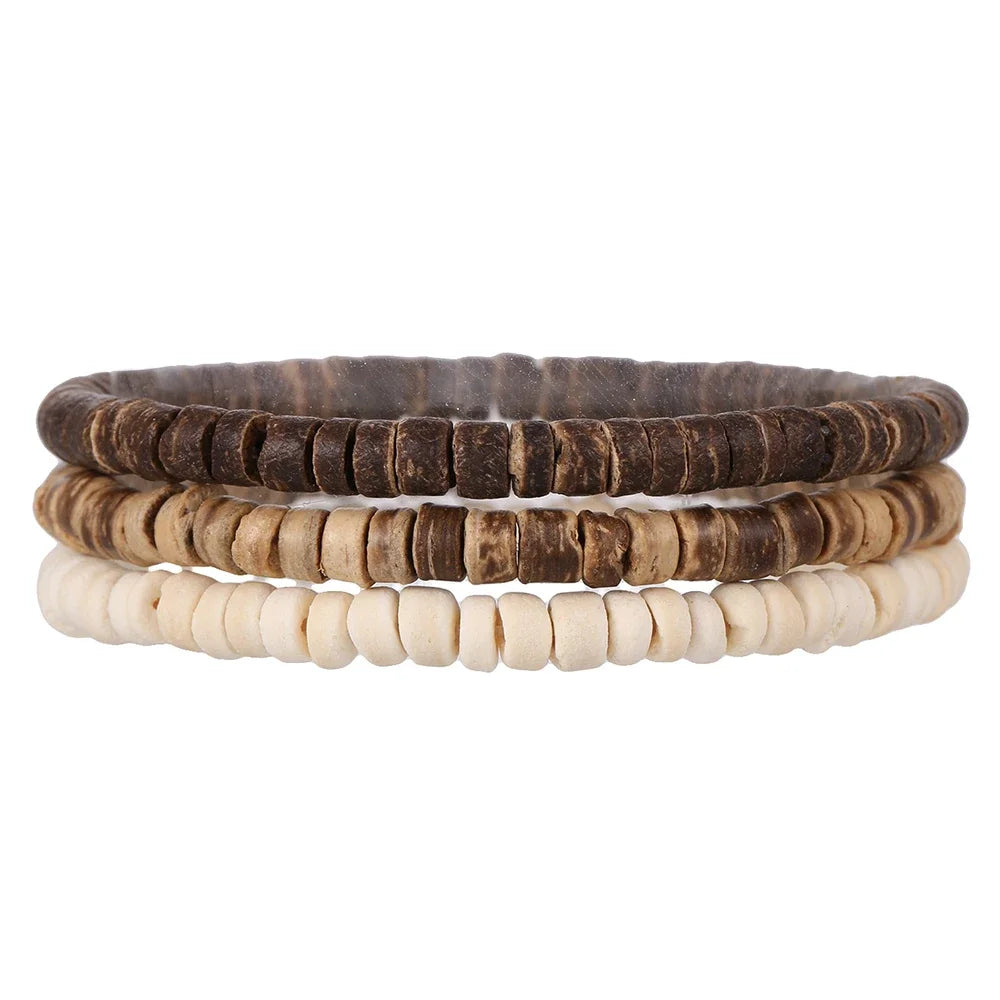 Meistverkaufte mehrschichtige Buddha-Holzperlen-Armbänder-Sets für Herren im Retro-Stil, mehrschichtiges, elastisches Faden, verstellbares Holzarmband