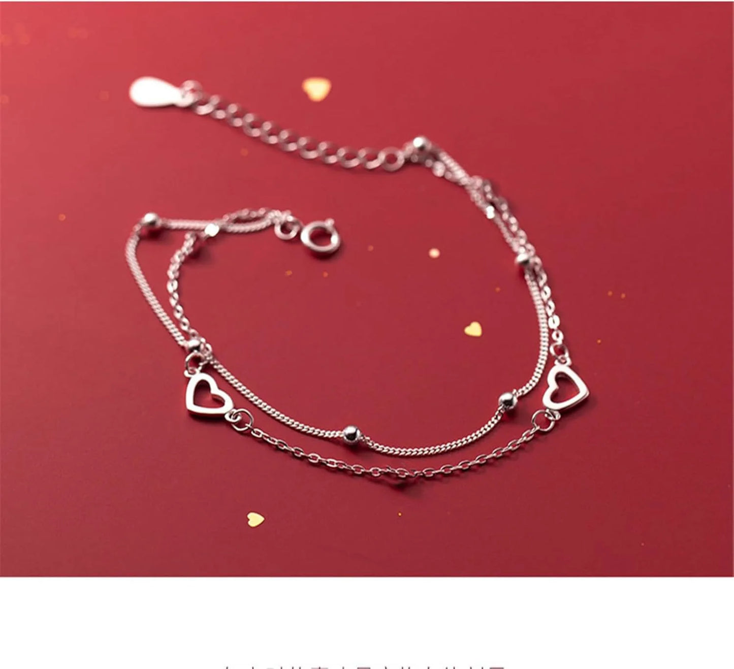 Runde Perle, hohles Liebesarmband, Herz, handverziert, doppeltes Design, süßes 925er Silber vergoldetes Kettenarmband für Frauen und Mädchen, Geschenke
