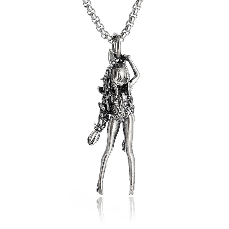 Versilberte Anime Mecha Schönes Mädchen Mädchen Anhänger Halskette Männer und Frauen Hip-Hop Rock Punk Trendy Schmuck Geschenk