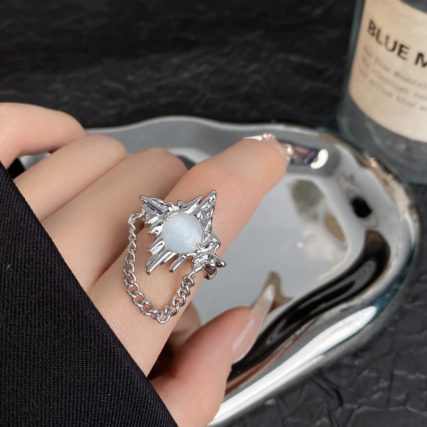 Vintage Unregelmäßige Perle Offenen Ring für Frauen Männer Punk Gothic Silber Farbe Kristall Einstellbare Paar Ringe Y2K Egirl Schmuck Geschenke