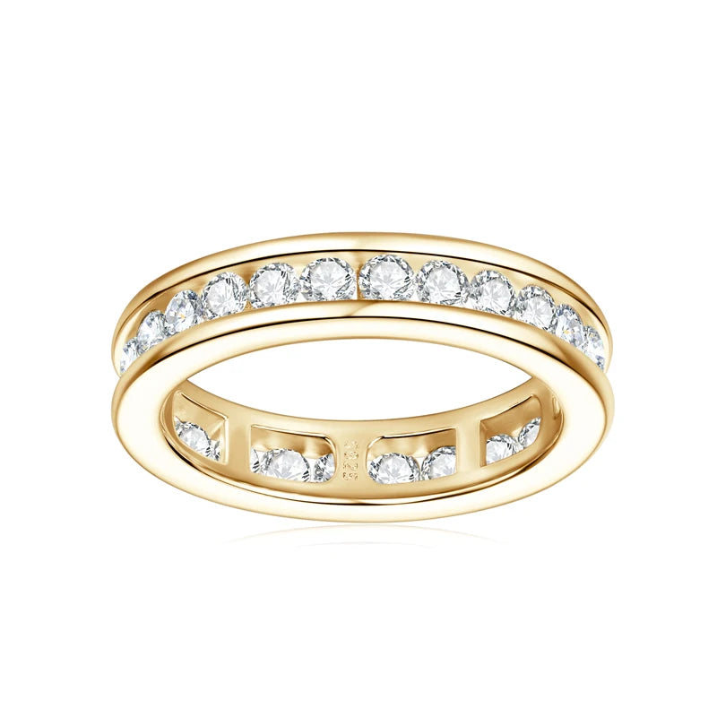 Anziw 2,5 mm Full Eternity Band Moissanit Ring aus echtem 925er Silber für Damen, trendige Hochzeit, Verlobung, Fingerringe, GRA-zertifiziert