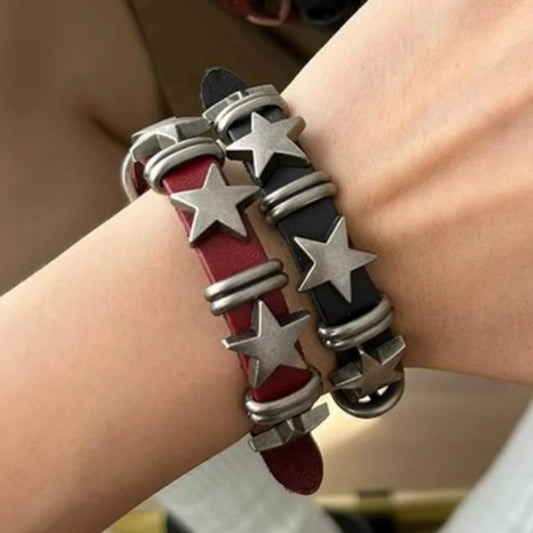 Gothic Star Punk Kunstleder Armband für Männer Frauen Spiked Armreif Goth Schmuck Vintage Y2K Cosplay Emo Kleidung Zubehör