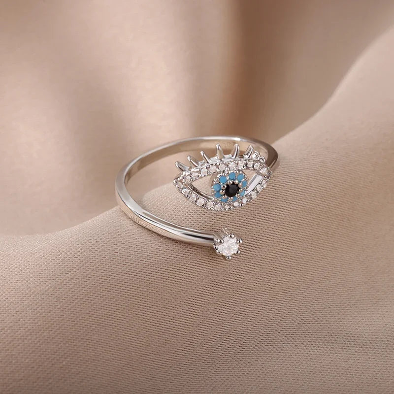 Versilberte Ringe mit bösem Blick für Damen, Edelstahl, türkischer Glücksdämonenauge, Paarring, Vintage-Emo-Schmuck