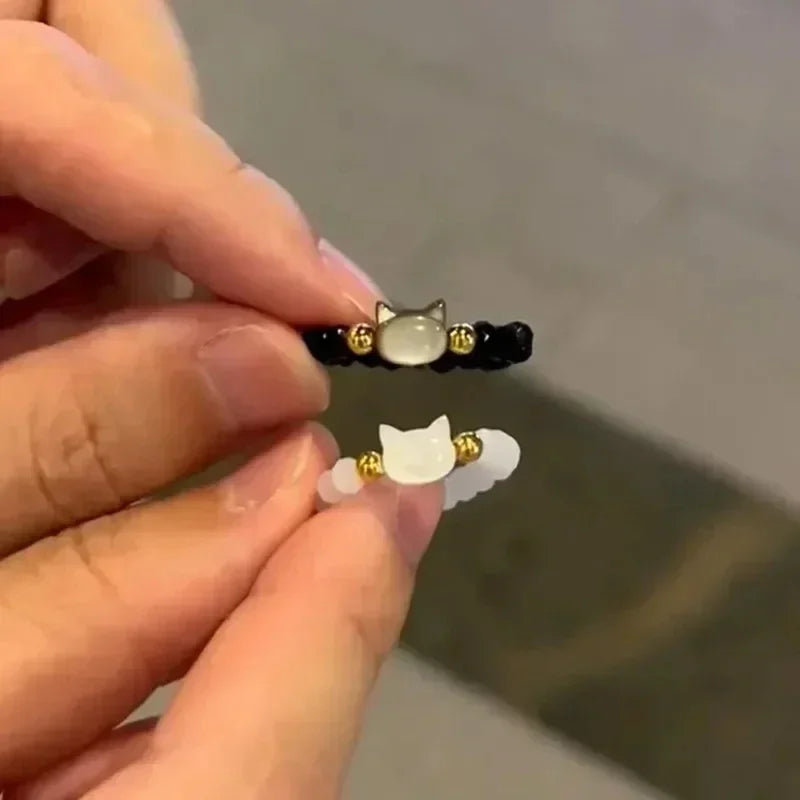2 stücke natürliche Mondstein Obsidian Ringe Perlen minimalist ischen Zappel ring niedlichen schwarzen weißen Katzen ring Frauen Männer Party Zubehör Schmuck