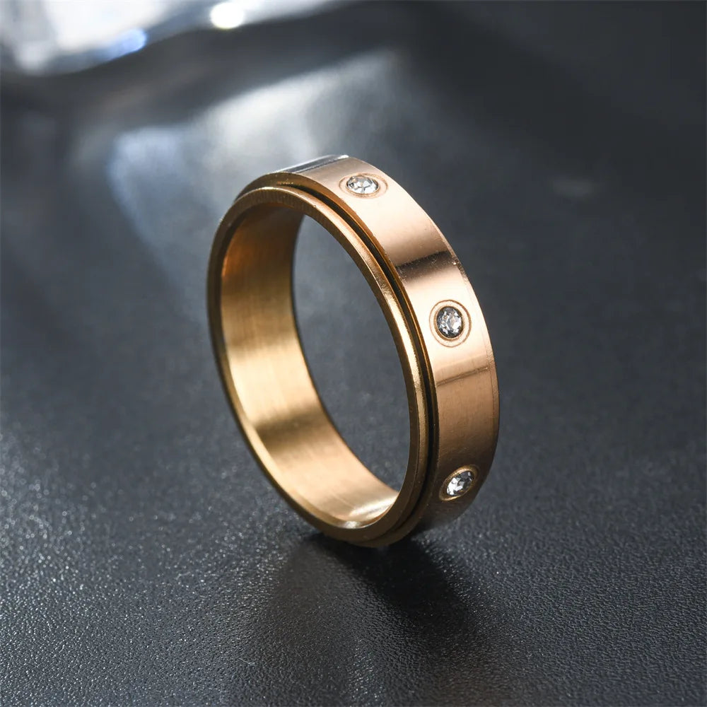 Kristall Angst Relief Spinning Ring Für Paare Edelstahl Frei Drehen Fidget Spinner Metall Ringe Anillo Antiestres