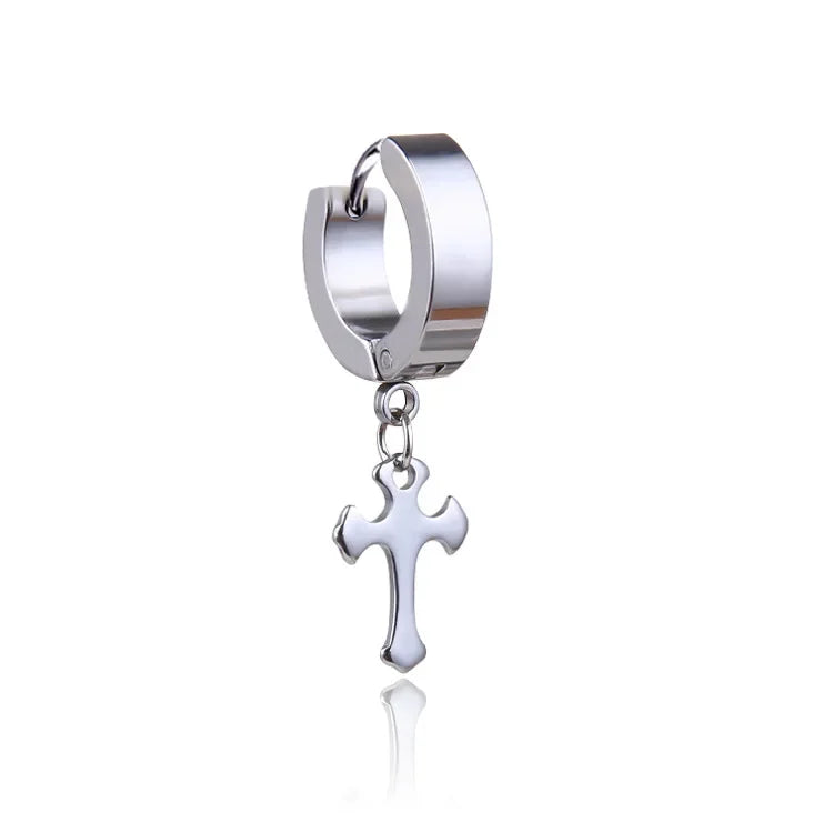 Geometrie Unisex Titan Edelstahl Drop Creolen chinesische Charakter Quaste Kette Mann Stern Kreuz Drachen feder