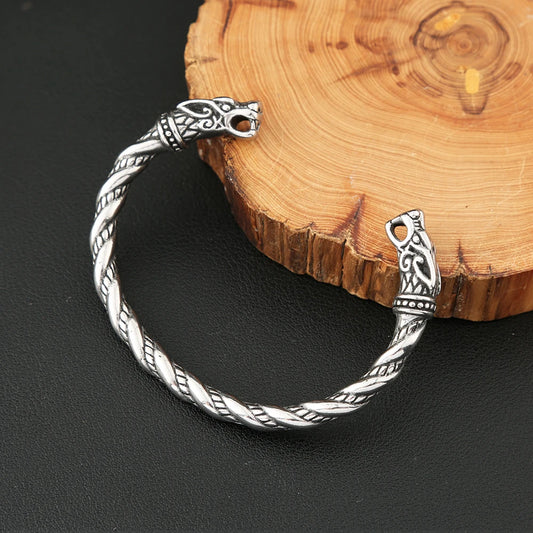 Vintage Gothic Edelstahl Nordic Viking Doppel Drachen Armband Für Männer Mode Öffnung Armband Manschette Armreifen Partei Schmuck