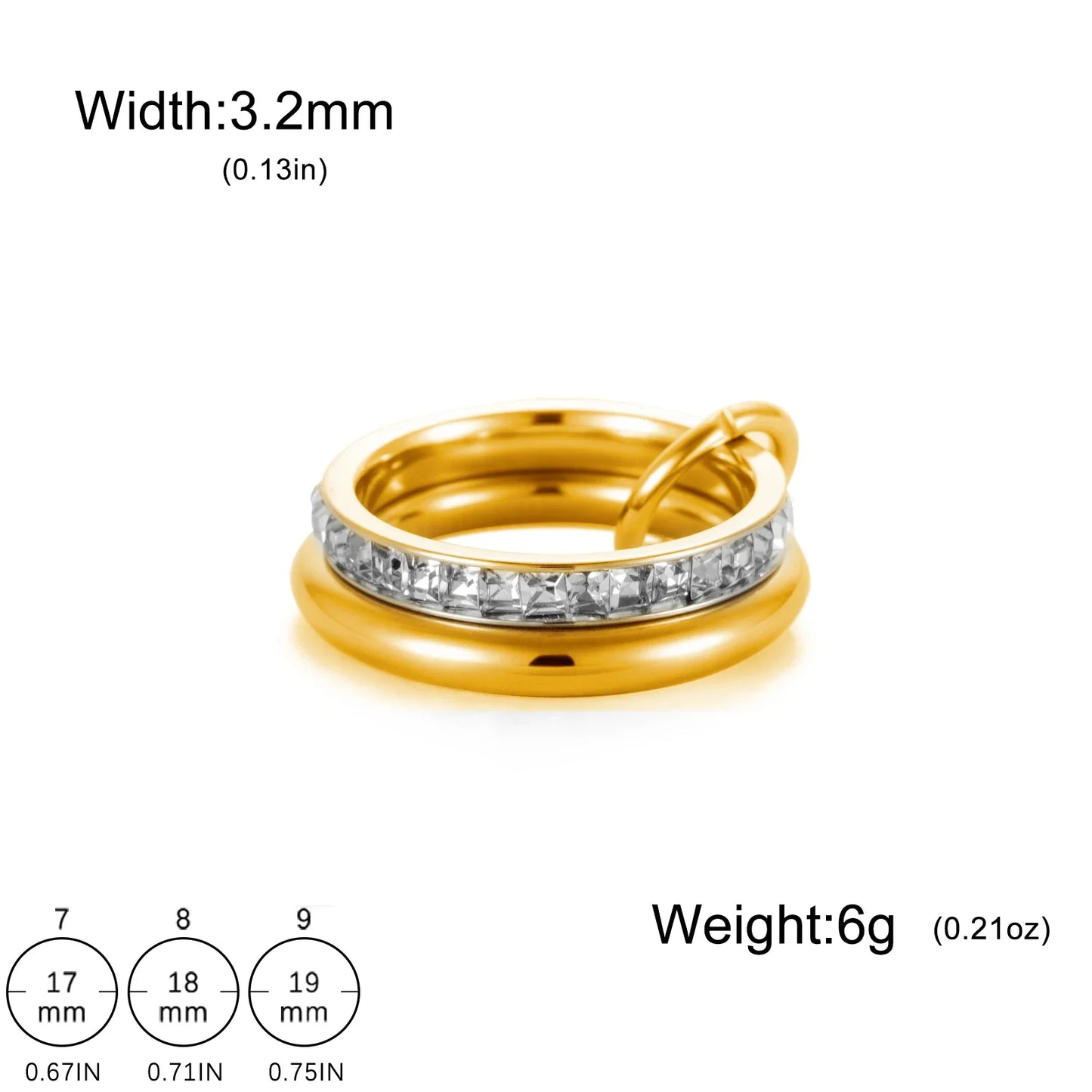 Teamer Frauen Mehrere Schichten Ringe Edelstahl Gold Farbe Klar Zirkon Finger Ring Minimalistischen Mode Schmuck Geschenk Großhandel