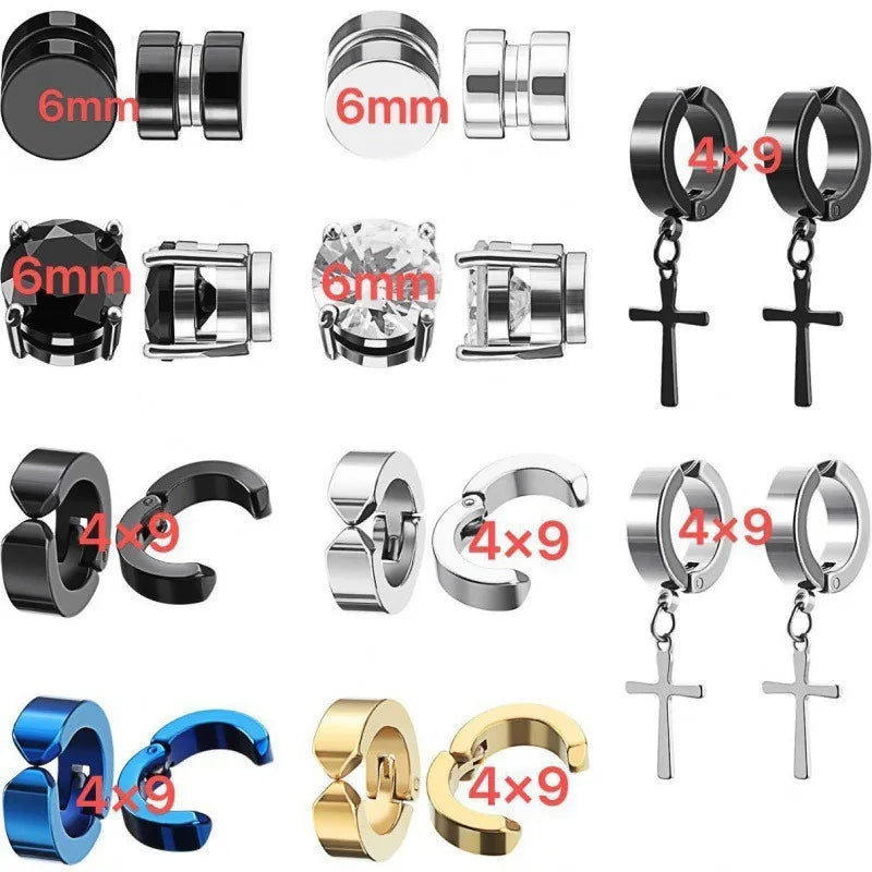 2-teiliges Punk-Ohrstecker-Set für Herren mit starkem Magnet, nicht durchdringende Ohrringe, gefälschte Kreuz-Ohrringe, Geschenk für Freund, Liebhaber, Schmuck