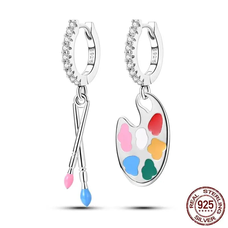Leuchtende Muschel-Ohrringe für Damen, Original-Ohrringe aus 925er-Sterlingsilber, Pavé-CZ-Stern, Mond, Creolen, Verlobung, Hochzeit, Schmuck