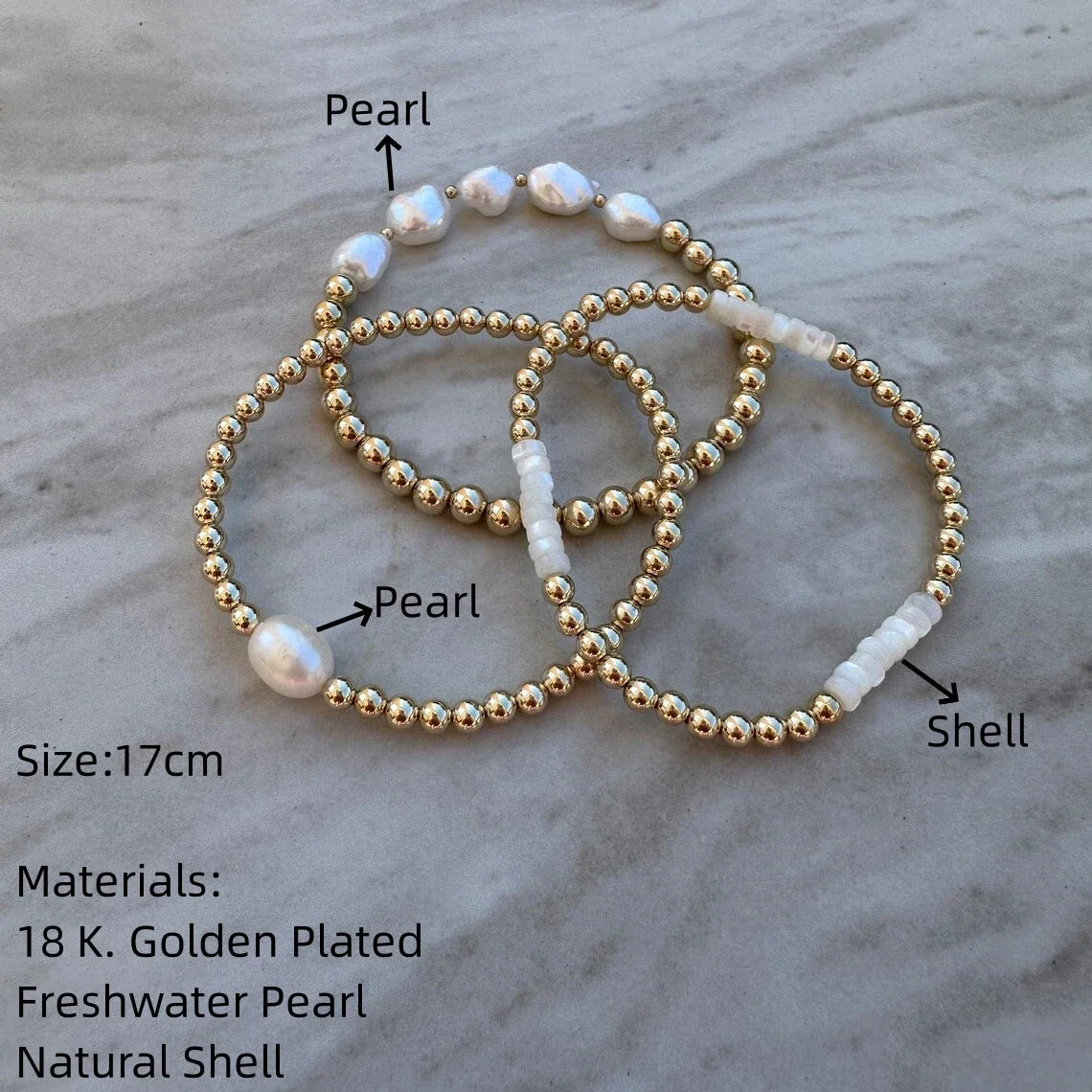 CCGOOD Elegantes Süßwasserperlen-Armband, 18 Karat vergoldet, Damenschmuck, stapelbar, dehnbar, verstellbare Armbänder, Geschenk für Sie
