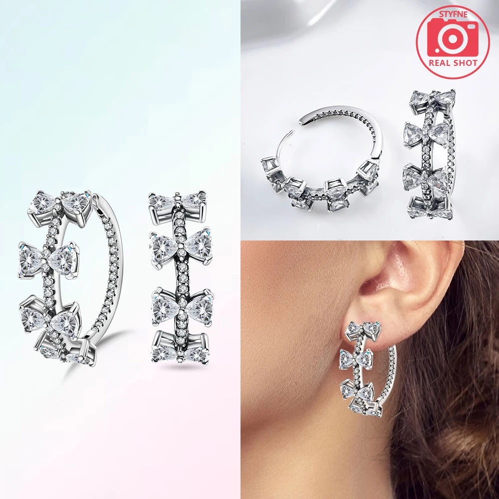 Schmetterlings-Ohrringe, Original 925er Silber, rosa Schleife, Herz, Zirkon, Stern, Blume, Ohrstecker, Damen, Schmuck, Geschenk, Liebe, Valentinstag-Set