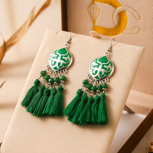 Vintage Ethnische Bunte Quaste Ohrringe für Frauen Elegante Pfirsich Herz Kristall Legierung Ohrring Party Hochzeit Täglichen Schmuck