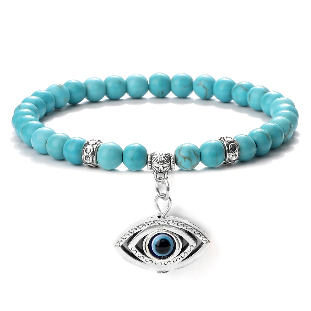 Natürliche blaue Türkis Stein Perlen Armbänder für Frauen türkische böse Blick Energie Perlen Armbänder türkischen Mann Schmuck Freund Geschenke