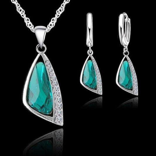 Große Förderung 925 Sterling Silber Schmuck Set Geometrische Österreichischen Kristall Strass Halskette Ohrring für Frauen Hochzeit Engagment