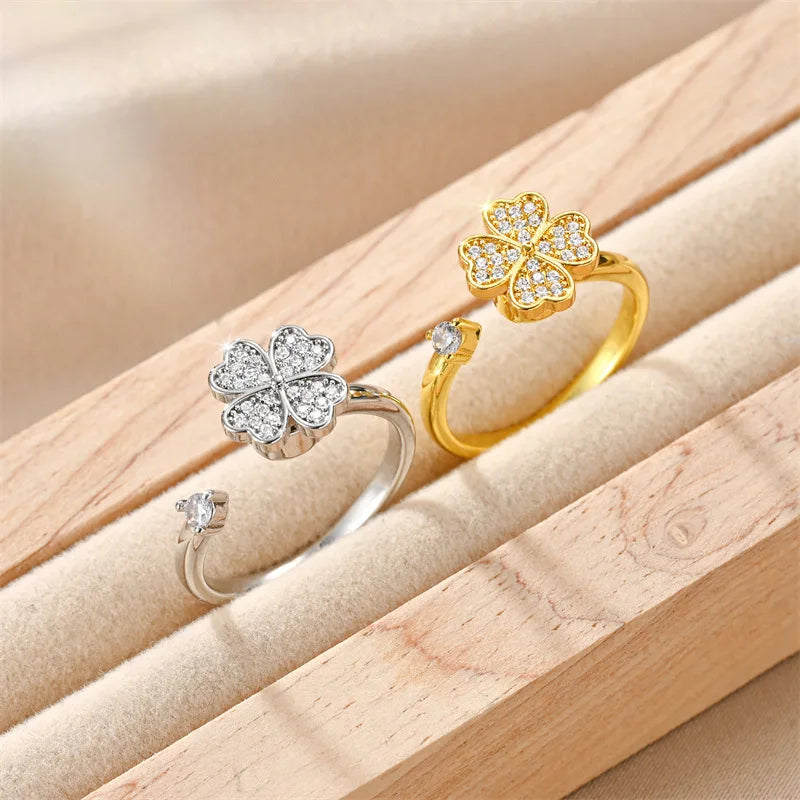Titan Edelstahl Ring Für Frauen Drehen Rotierenden Angst Zappeln Einstellbare Ringe Silber Farbe Schmuck Schöne Blume Biene