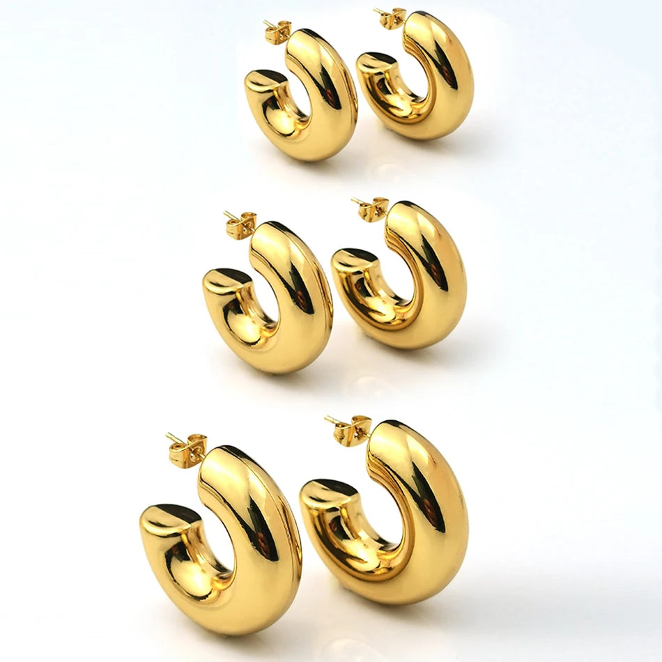 Extra große klobige Creolen für Damen, vergoldetes Edelstahlrohr, dicke Creolen, leichter Schmuck, Geschenke, 25/30/40 mm