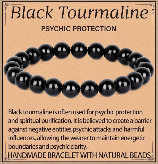 {Energie und Schutz} Turmalin-Armband, handgefertigt, natürlicher Edelstein, elastisches Armband, Kristallsteinperlen, Schmuck, Geschenke für Frauen