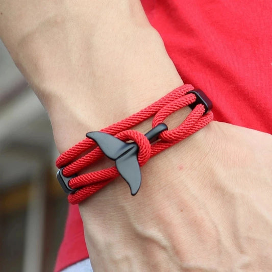 Männlich Multilayer 4mm Milan Seil Viking Armband Charme Whale Tail Armbänder Für Männer Armband Trendy Ozean Tier Fischschwanz schmuck