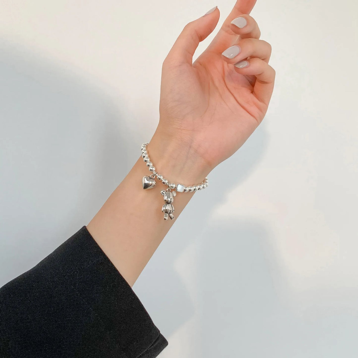 Armbänder aus 925er-Sterlingsilber für Damen, Perlenkette, Accessoires, Trend, Vintage, schlicht, niedlicher Bären-Anhänger, Party-Schmuck