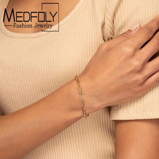 MEDFOLY Goldarmbänder für Frauen, zierlich, 14 Karat vergoldet, wasserdicht, verstellbares Glied, Figaro, kubanisches Büroklammer-Kettenarmband, Geschenke