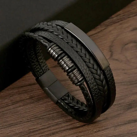 Punk Männer Leder armband mit Edelstahl Magnet verschluss geflochten mehr schicht ige Leder verpackung Armreifen Mann Schmuck Geschenk