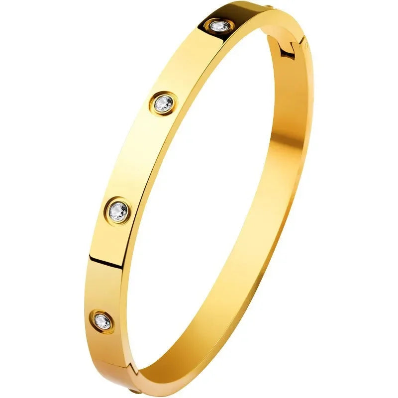 Neue Design Gold Farbe Zirkon und Kreuz Mutter Nagel Armband & Armreif für Frau Edelstahl Schraube Marke Schmuck Dropshipping