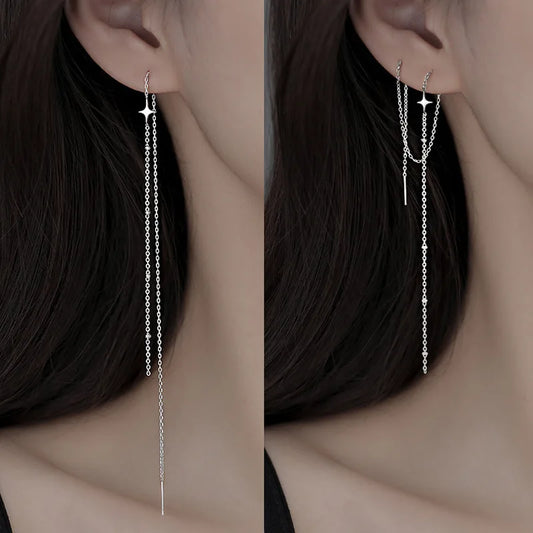 Trendy Tropfen Ohr Linie Lange Hängende Quaste Ohrringe für Frauen Silber Farbe Stern Piercing Einfädler Earing Ohr Zubehör Schmuck