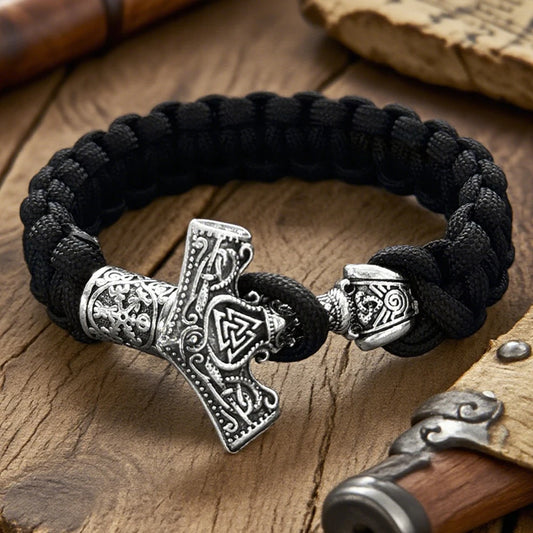 Wikinger Thors Hammer Armband für Männer Paracord Seil Metall Nordischer Outdoor Survival Armreif Handgefertigter geflochtener Schmuck Punk Retro Geschenk