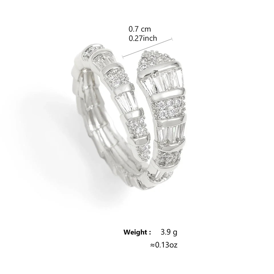 2023 Neu im offenen Ring mit Schlangenknochen für Frauen, glänzender Zirkonia, Kupferringe, Paar, lustiger Party-Schmuck, Geschenke
