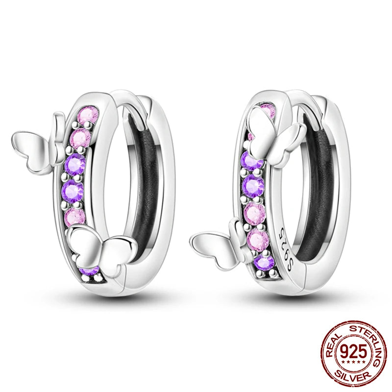 Leuchtende Muschel-Ohrringe für Damen, Original-Ohrringe aus 925er-Sterlingsilber, Pavé-CZ-Stern, Mond, Creolen, Verlobung, Hochzeit, Schmuck