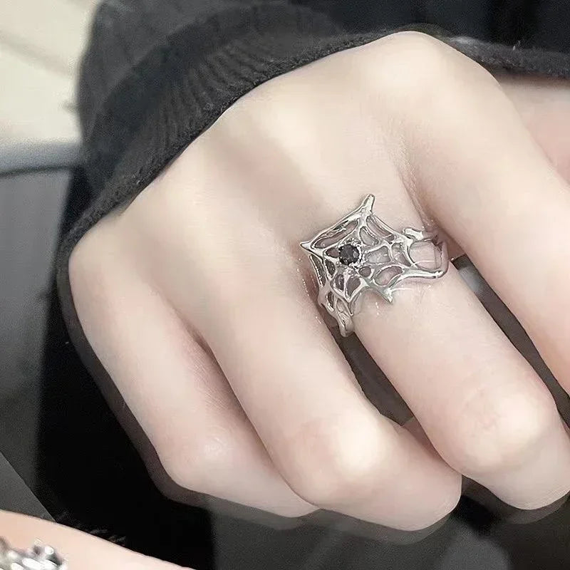 3 Stile Galvanik Schwarzes Herz Spinnennetz Öffnung Fingerringe Unregelmäßige Y2K Vintage Ringe Punk Gothic Schmuck Party Geschenke