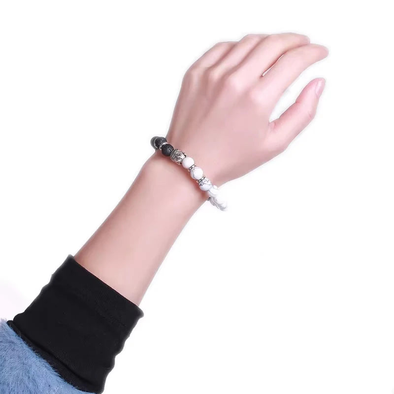 Mode Männer Buddha kopf Perlen Armband Schwarz Lava Stein Weiß türkis Perlen Charme Armbänder & Armreifen Für Männer Zubehör Geschenk