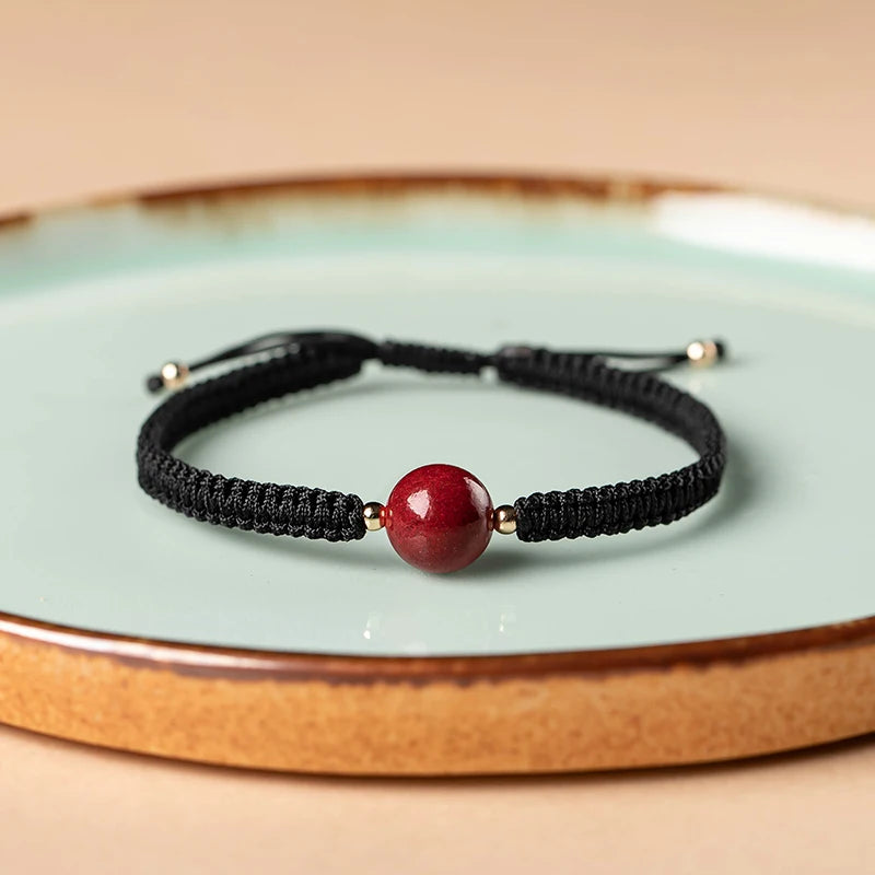 Chinesisches rotes Armband Naturstein Zinnober Freundschaftsseil Glückskette Paar Armband für Männer Frauen Amulett geflochtenes Seil Geschenke