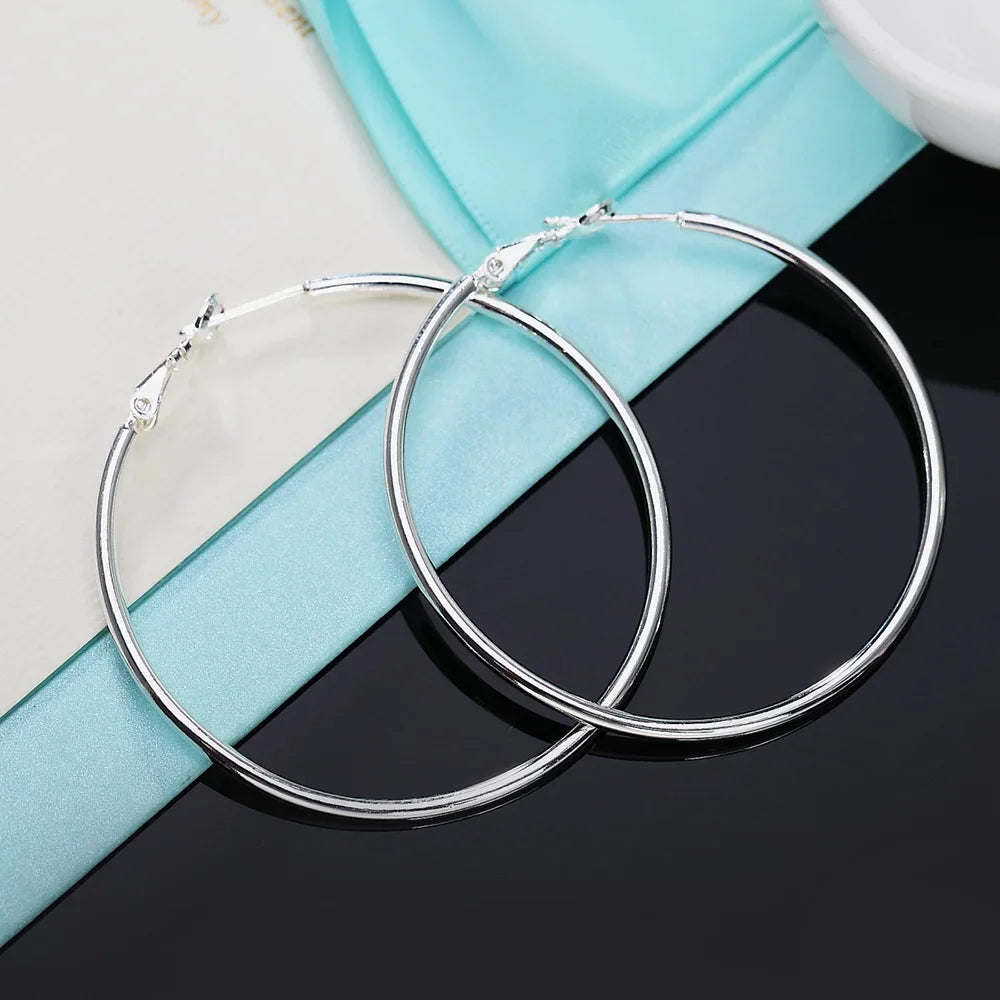925 Sterling Silber Damen 50/60/70/80 mm runde große Creolen Hochzeit Modeschmuck für Frauen 2024 Weihnachten GaaBou