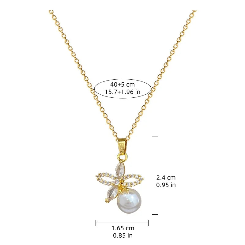 Micro-intarsien Edelstahl Charme Blume Halskette Ohrringe Mode Wunderschöne Perle Temperament Mädchen Zubehör Set