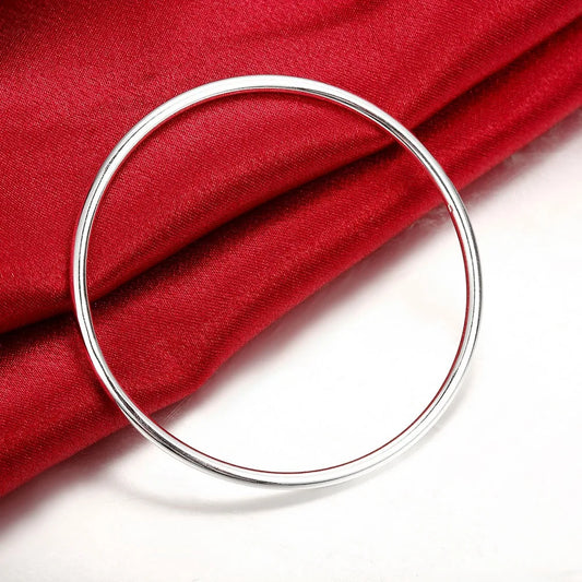 Damen-Armreif aus 925er-Sterlingsilber, schlichtes Single-Loop-Design, Durchmesser 6,5 cm, Silber-Hochzeitsschmuck
