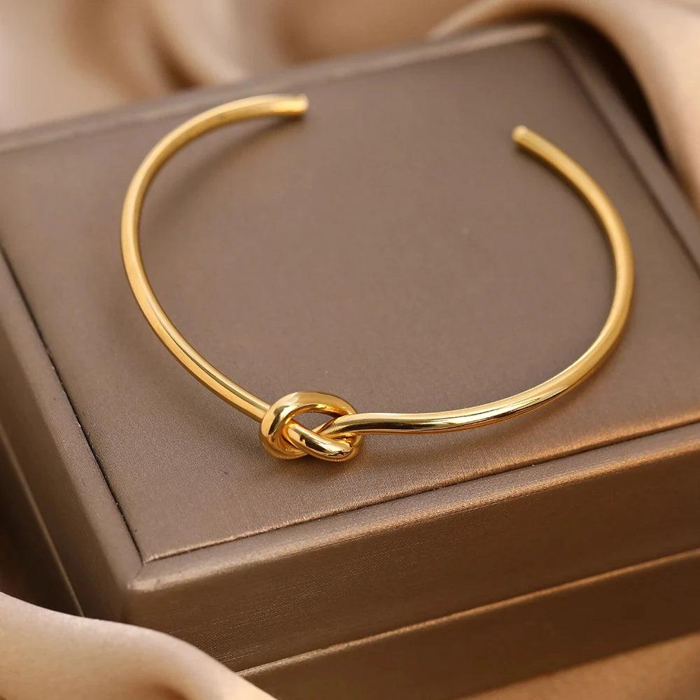 Edelstahl-Armbänder, elegant, trendig, rund, rund, offener Knoten, Armreif für Damen, Schmuck, Goth-Temperament, Alltagskleidung