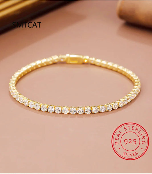 2 mm Moissanit-Tennisarmband für Damen und Herren, 925er Sterlingsilber vergoldet, 18 Karat Gold, Hip-Hop-Kette, runde Blasendiamant-Armbänder